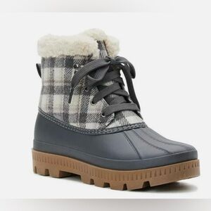 Time And Tru Women’s Grey Plaid Winter Duck Boots Size 11